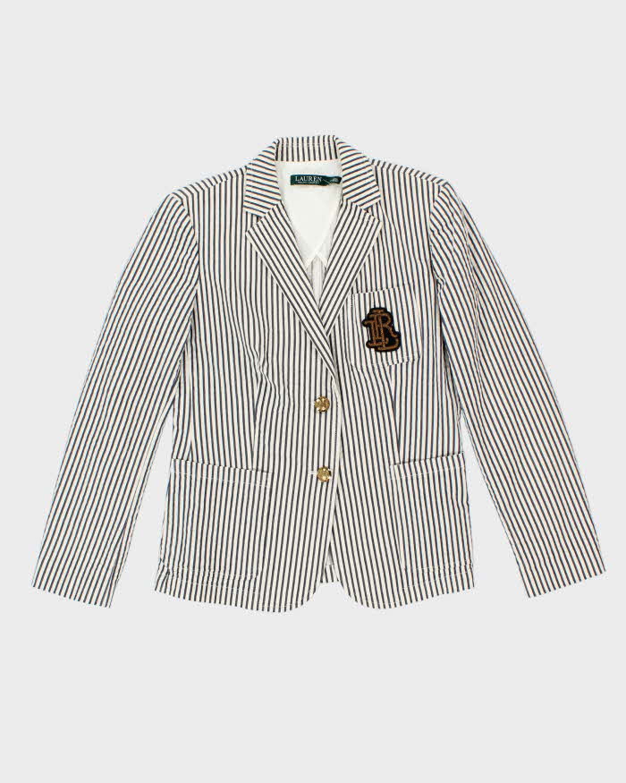 Vintage 00s Lauren Ralph Lauren Pinstriped Chain Crest Casual Blazer - M