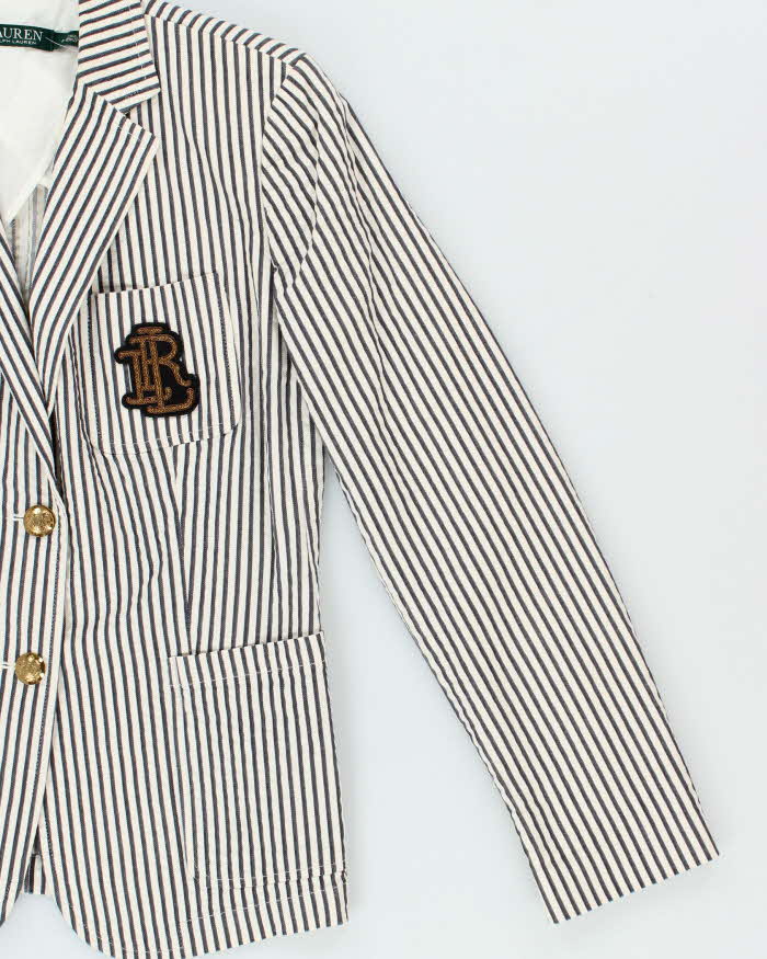 Vintage 00s Lauren Ralph Lauren Pinstriped Chain Crest Casual Blazer - M