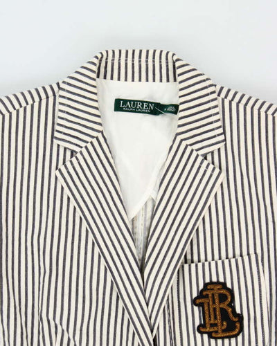 Vintage 00s Lauren Ralph Lauren Pinstriped Chain Crest Casual Blazer - M