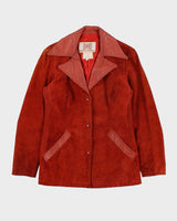 Vintage 1970s Women's Texas Burnt Orange Suede Leather Jacket - L
