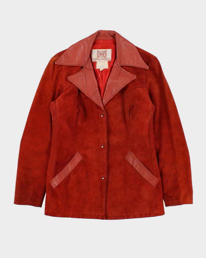 Vintage 1970s Women's Texas Burnt Orange Suede Leather Jacket - L