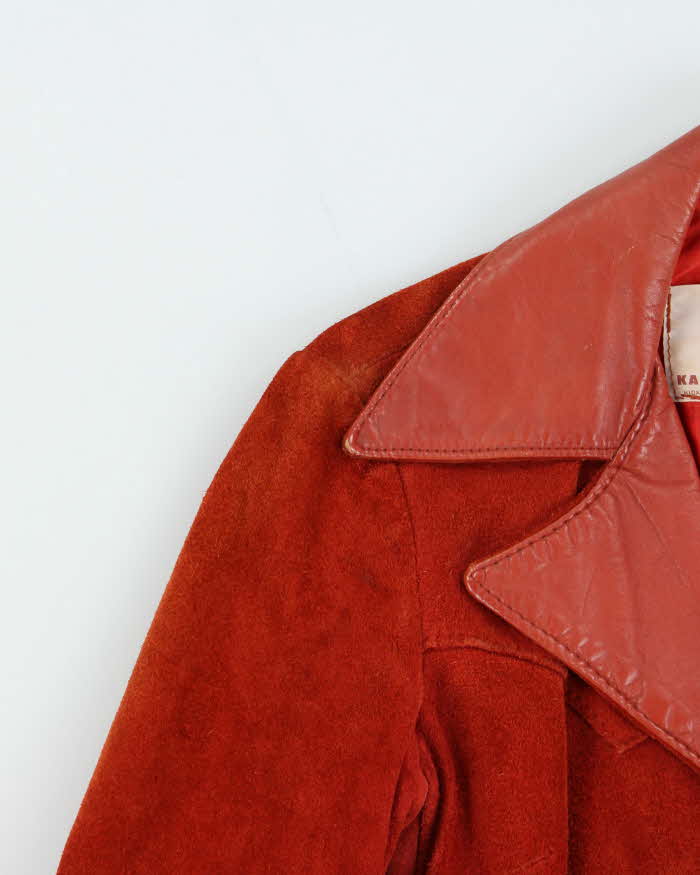 Vintage 1970s Women's Texas Burnt Orange Suede Leather Jacket - L