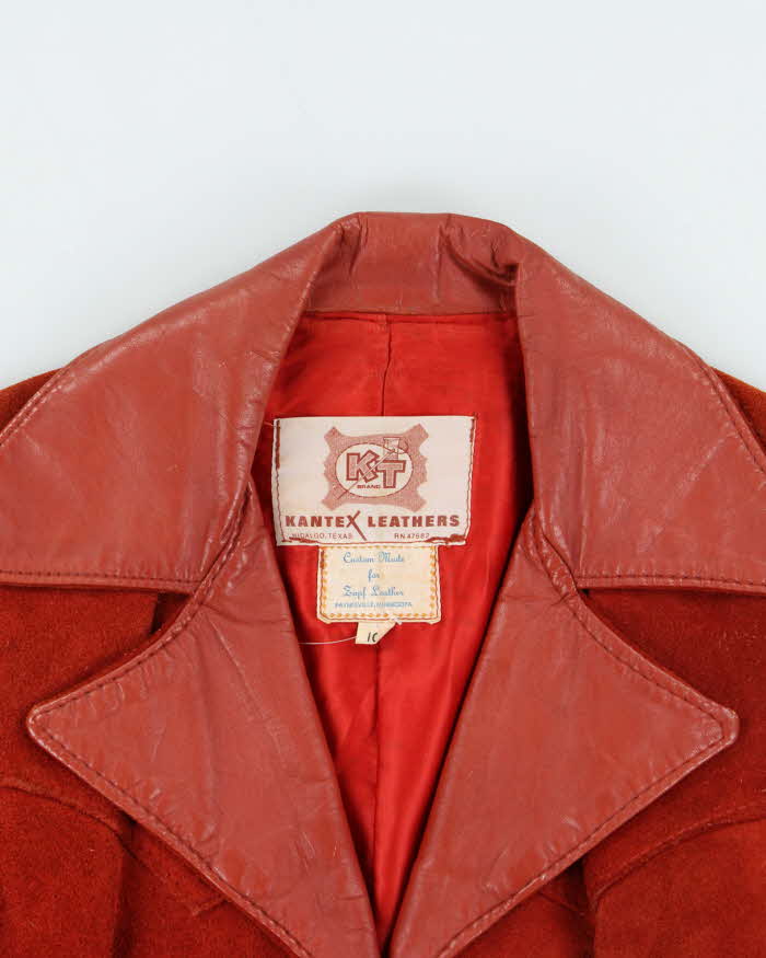 Vintage 1970s Women's Texas Burnt Orange Suede Leather Jacket - L