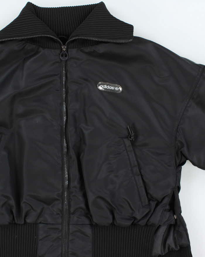 Adidas Originals Women's Black Elongated Ribbed Oversized Bomber Jacket - XS