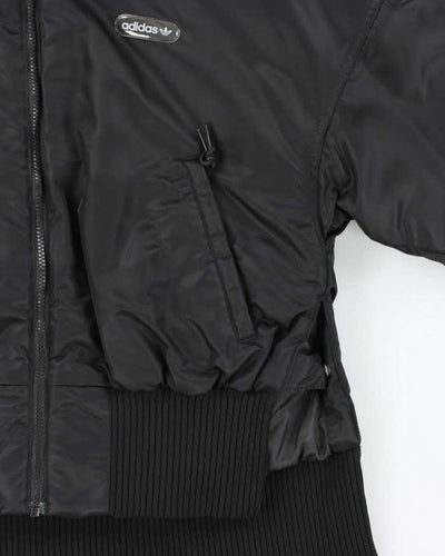 Adidas Originals Women's Black Elongated Ribbed Oversized Bomber Jacket - XS