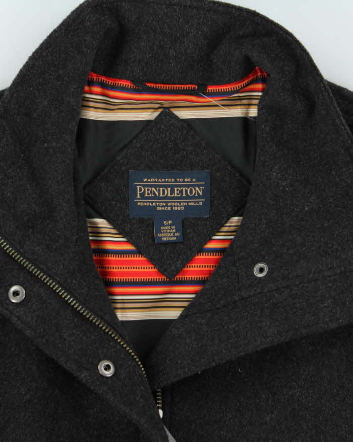 Vintage Women's Grey Pendleton Cascade Wool Zip-Up Oversized Overcoat - S