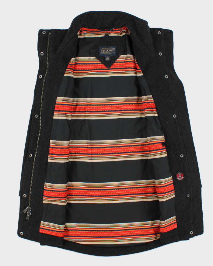 Vintage Women's Grey Pendleton Cascade Wool Zip-Up Oversized Overcoat - S