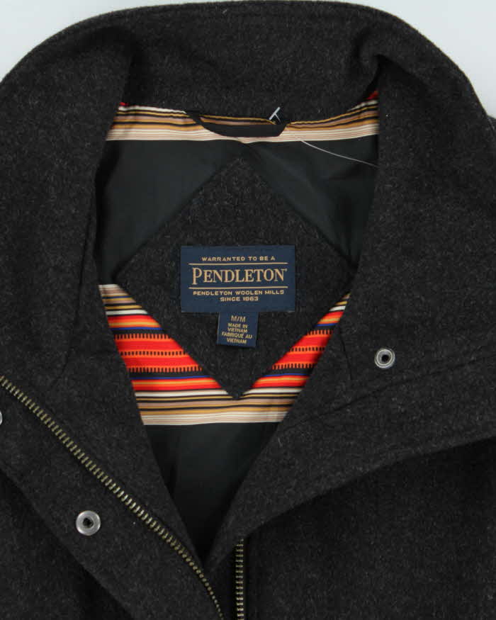 Vintage Women's Grey Pendleton Cascade Wool Zip-Up Oversized Overcoat - M