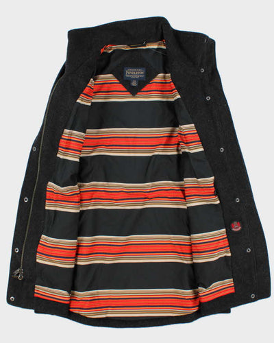 Vintage Women's Grey Pendleton Cascade Wool Zip-Up Oversized Overcoat - M