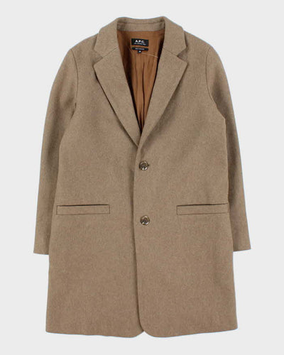 Vintage Women's A.P.C Brown Wool Single Breasted Overcoat - M