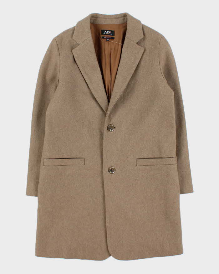 Vintage Women's A.P.C Brown Wool Single Breasted Overcoat - M