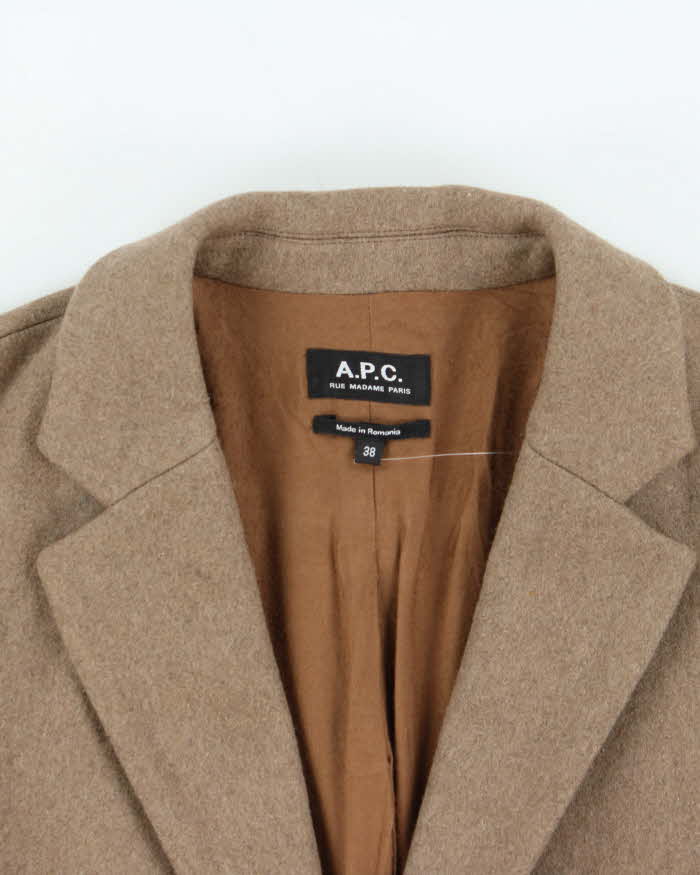 Vintage Women's A.P.C Brown Wool Single Breasted Overcoat - M