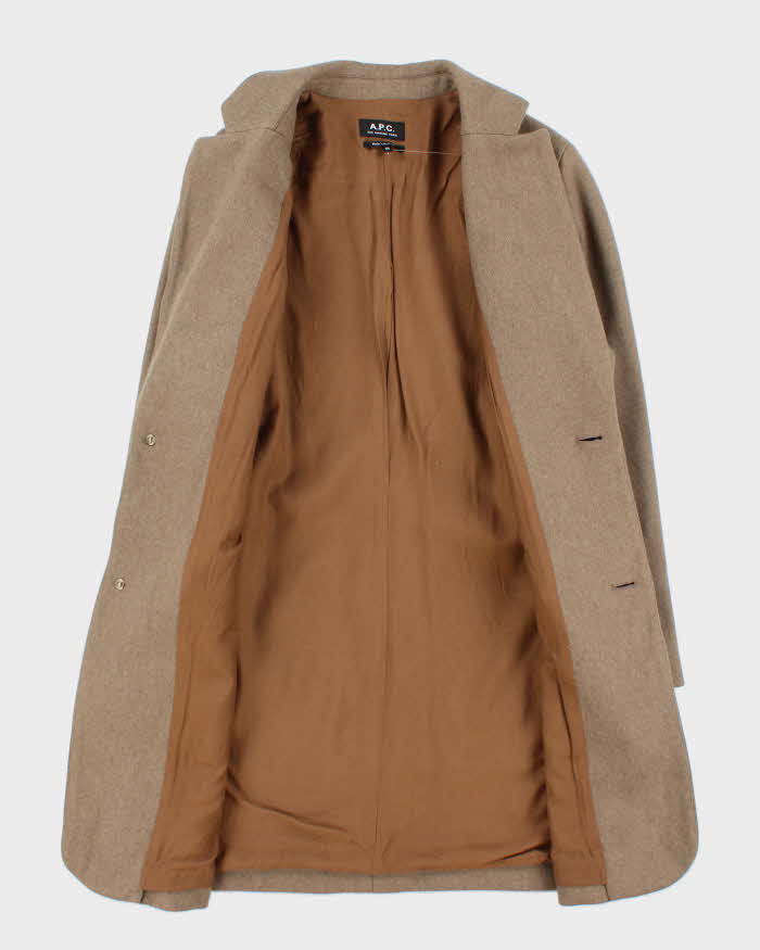 Vintage Women's A.P.C Brown Wool Single Breasted Overcoat - M