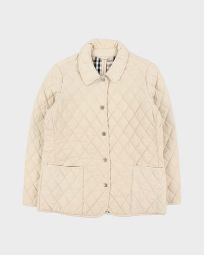 Vintage Women's Y2K 00s Burberry Cream Quilted Collared Jacket - L