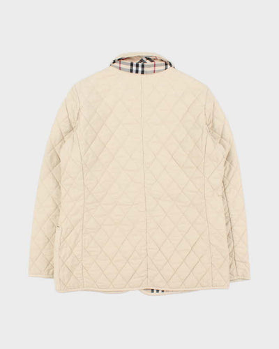 Vintage Women's Y2K 00s Burberry Cream Quilted Collared Jacket - L