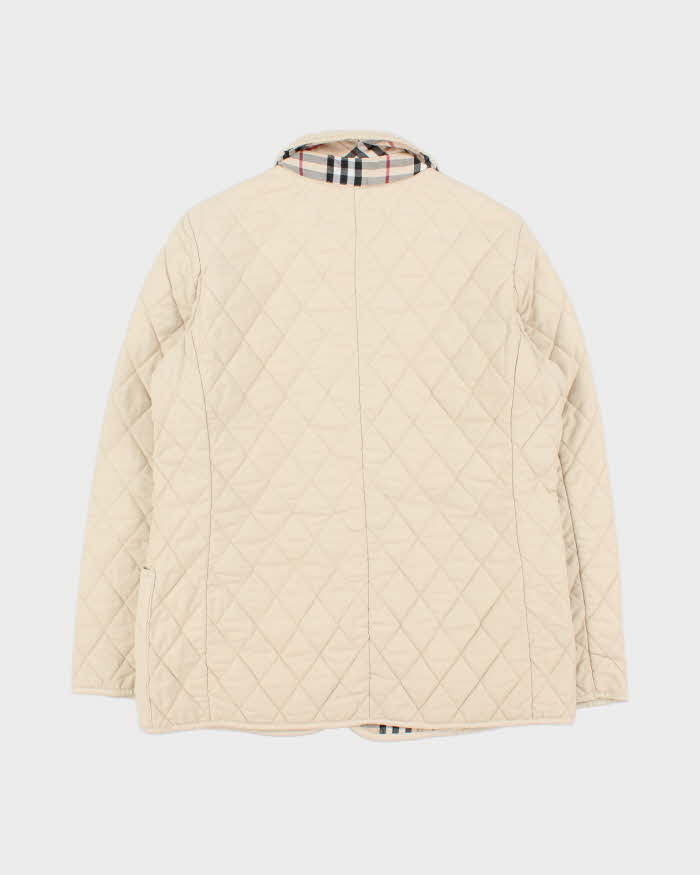 Vintage Women's Y2K 00s Burberry Cream Quilted Collared Jacket - L