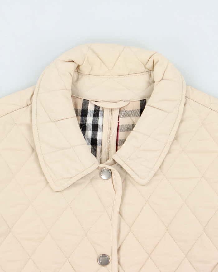 Vintage Women's Y2K 00s Burberry Cream Quilted Collared Jacket - L