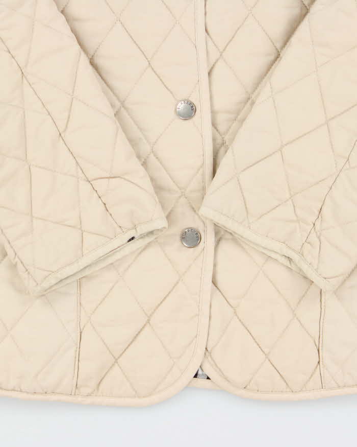 Vintage Women's Y2K 00s Burberry Cream Quilted Collared Jacket - L
