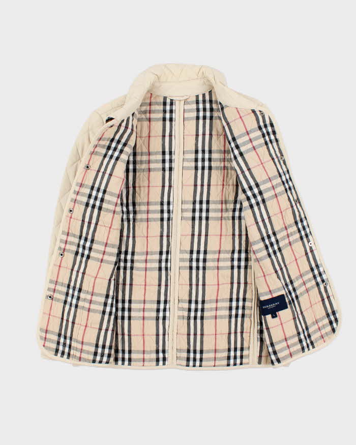 Vintage Women's Y2K 00s Burberry Cream Quilted Collared Jacket - L
