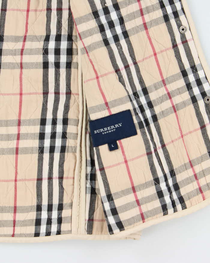 Vintage Women's Y2K 00s Burberry Cream Quilted Collared Jacket - L