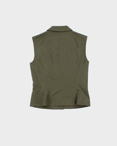 Vintage Y2K 00s Tomaso Stefanelli Silk Blend Khaki Utility Snap Button Vest Jacket - M