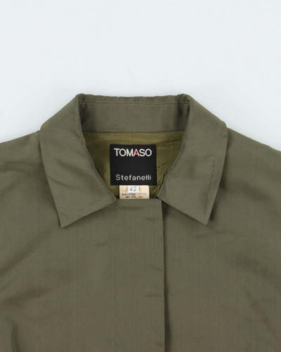 Vintage Y2K 00s Tomaso Stefanelli Silk Blend Khaki Utility Snap Button Vest Jacket - M