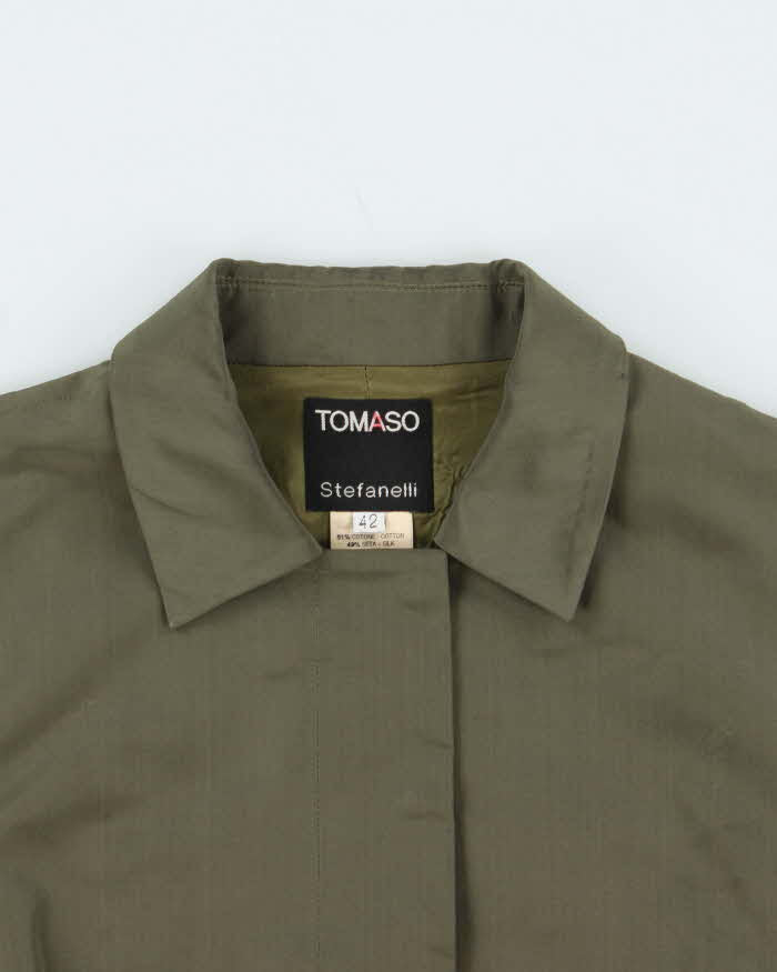 Vintage Y2K 00s Tomaso Stefanelli Silk Blend Khaki Utility Snap Button Vest Jacket - M