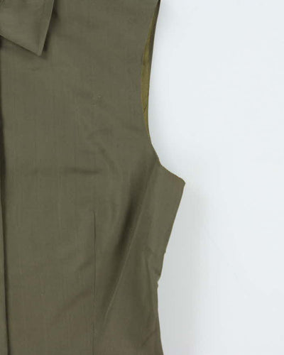 Vintage Y2K 00s Tomaso Stefanelli Silk Blend Khaki Utility Snap Button Vest Jacket - M