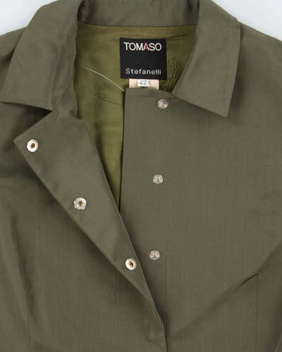 Vintage Y2K 00s Tomaso Stefanelli Silk Blend Khaki Utility Snap Button Vest Jacket - M