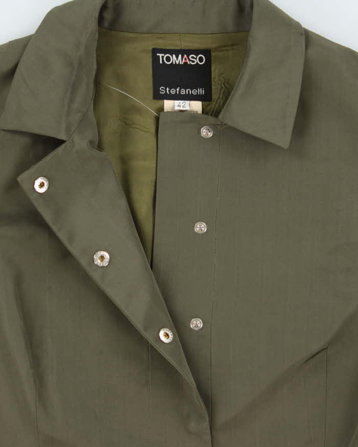 Vintage Y2K 00s Tomaso Stefanelli Silk Blend Khaki Utility Snap Button Vest Jacket - M