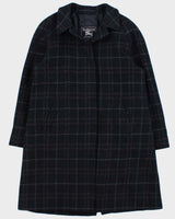 Vintage 1990s Women's Navy Burberry Nova Check Wool Overcoat - M
