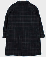 Vintage 1990s Women's Navy Burberry Nova Check Wool Overcoat - M