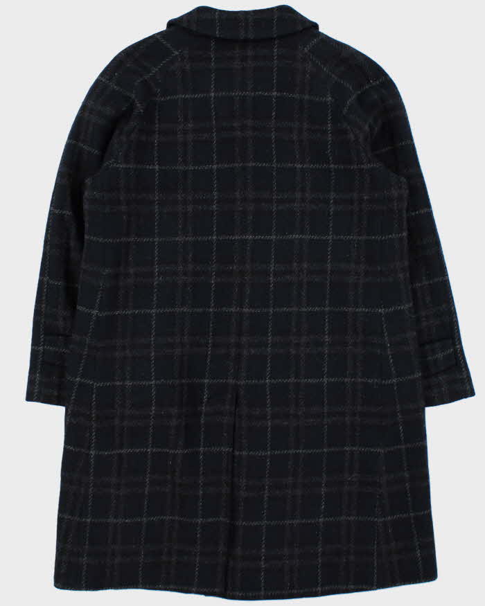 Vintage 1990s Women's Navy Burberry Nova Check Wool Overcoat - M