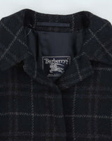 Vintage 1990s Women's Navy Burberry Nova Check Wool Overcoat - M