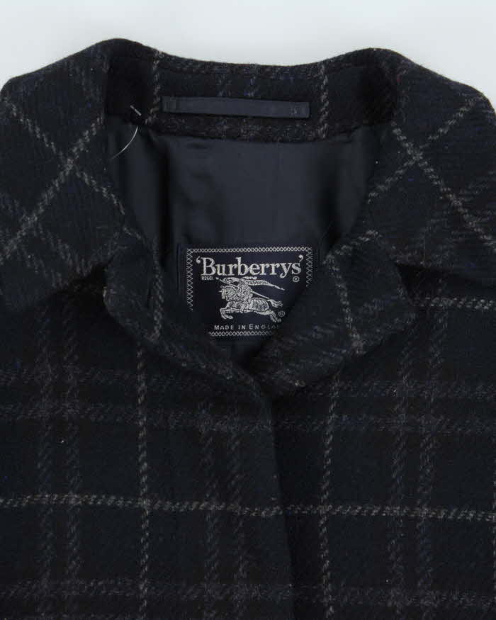 Vintage 1990s Women's Navy Burberry Nova Check Wool Overcoat - M