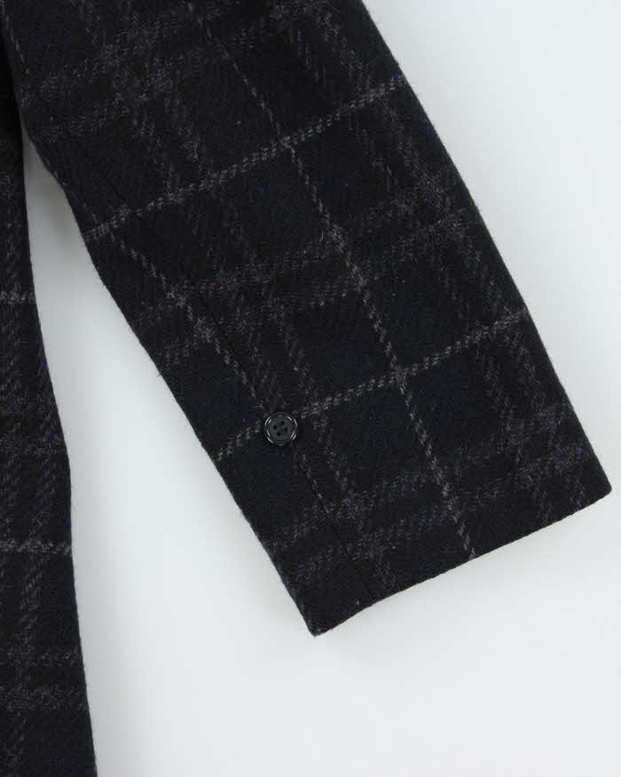 Vintage 1990s Women's Navy Burberry Nova Check Wool Overcoat - M