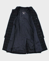 Vintage 1990s Women's Navy Burberry Nova Check Wool Overcoat - M