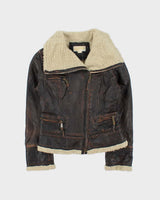 Vintage Y2K 00s Michael Kors Shearling Leather Aviator Flight Jacket - S
