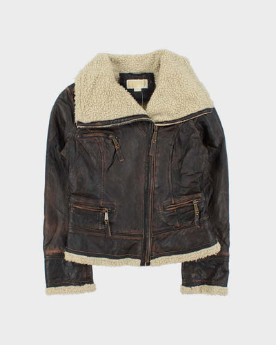 Vintage Y2K 00s Michael Kors Shearling Leather Aviator Flight Jacket - S