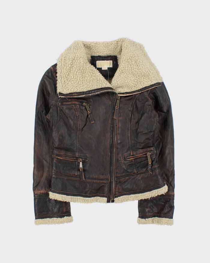 Vintage Y2K 00s Michael Kors Shearling Leather Aviator Flight Jacket - S