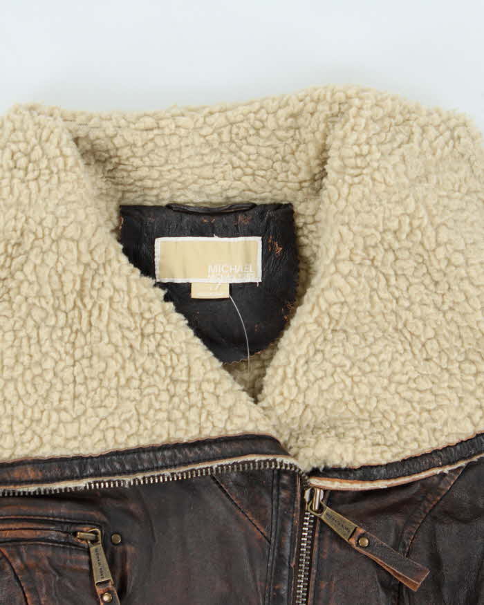 Vintage Y2K 00s Michael Kors Shearling Leather Aviator Flight Jacket - S