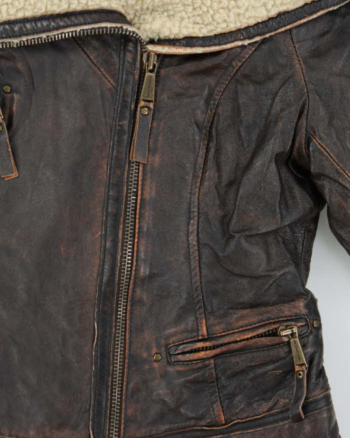 Vintage Y2K 00s Michael Kors Shearling Leather Aviator Flight Jacket - S