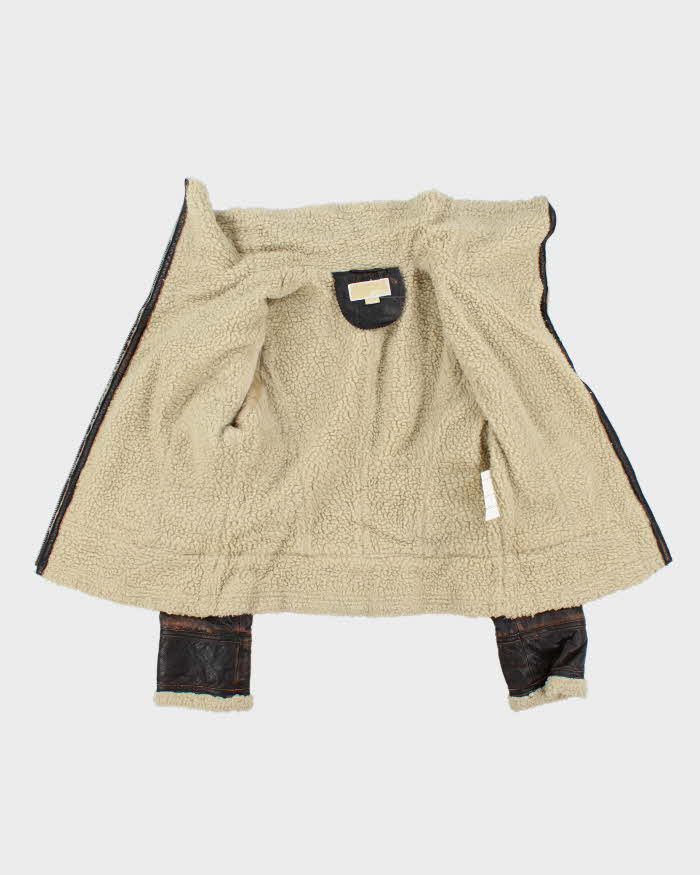 Vintage Y2K 00s Michael Kors Shearling Leather Aviator Flight Jacket - S