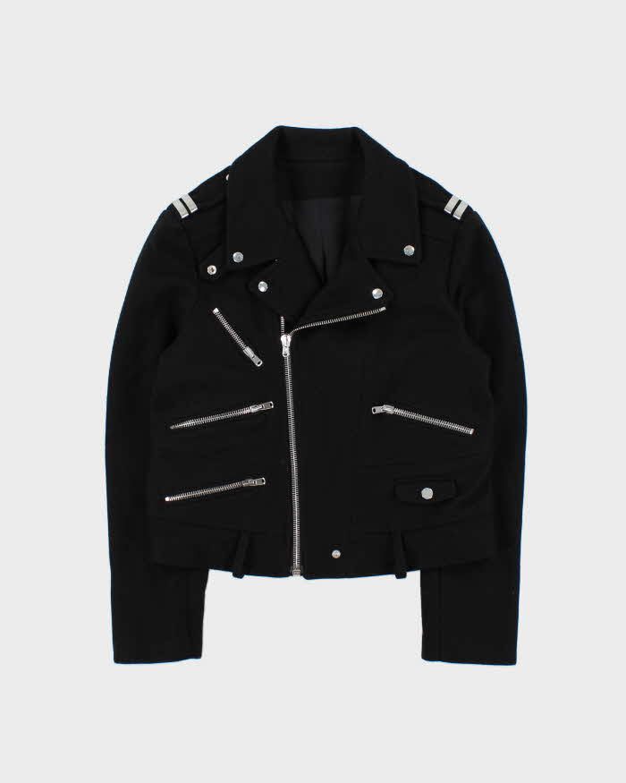 The Kooples Women's Black Wool Asymmetric Biker Jacket - L