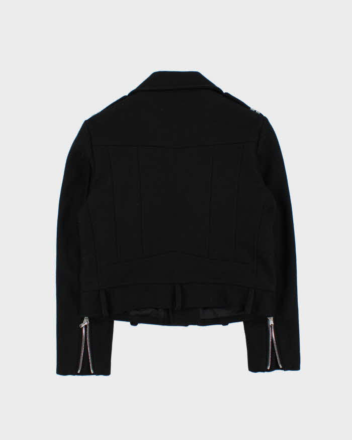 The Kooples Women's Black Wool Asymmetric Biker Jacket - L