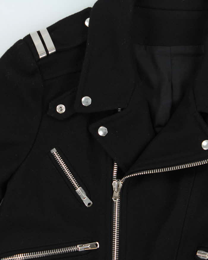 The Kooples Women's Black Wool Asymmetric Biker Jacket - L