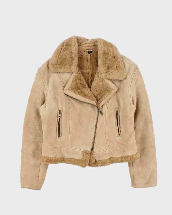 Vintage 00s Daniel Hechter Suede Cropped Faux Fur Jacket - M