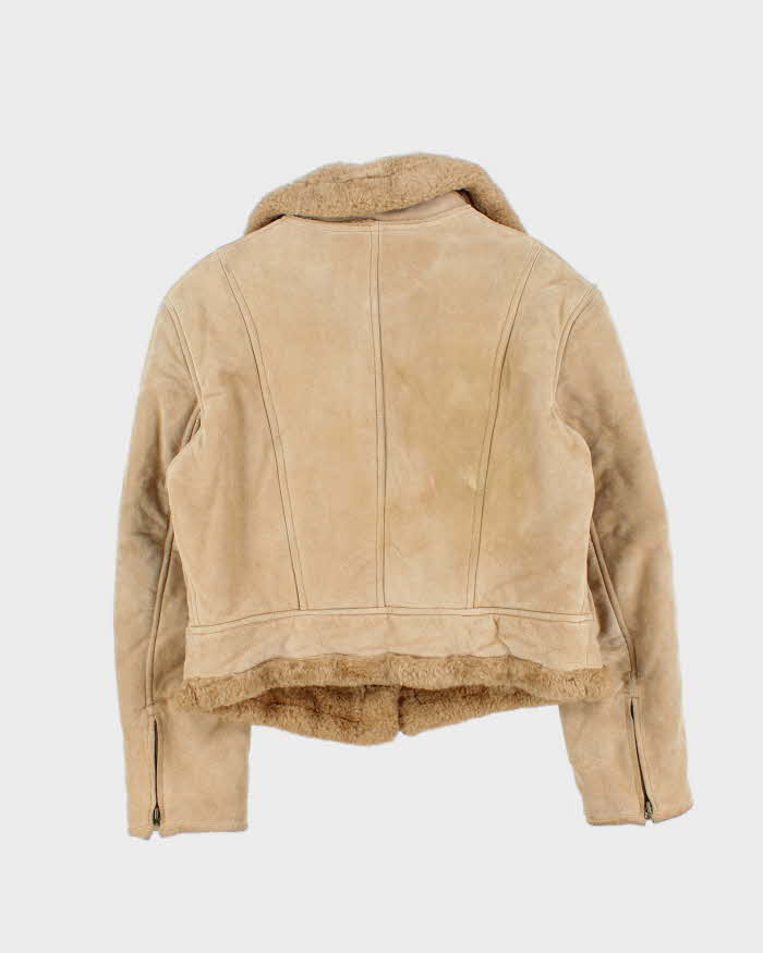 Vintage 00s Daniel Hechter Suede Cropped Faux Fur Jacket - M