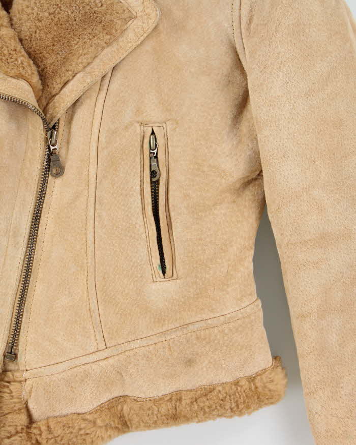 Vintage 00s Daniel Hechter Suede Cropped Faux Fur Jacket - M