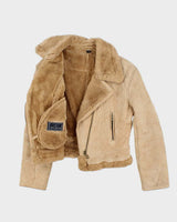 Vintage 00s Daniel Hechter Suede Cropped Faux Fur Jacket - M